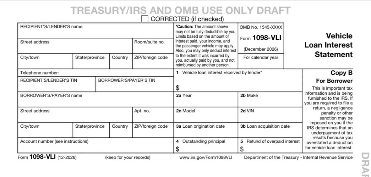 IRS vehicle loan interest form photo used with guidance on foreign acceptance and document formalities