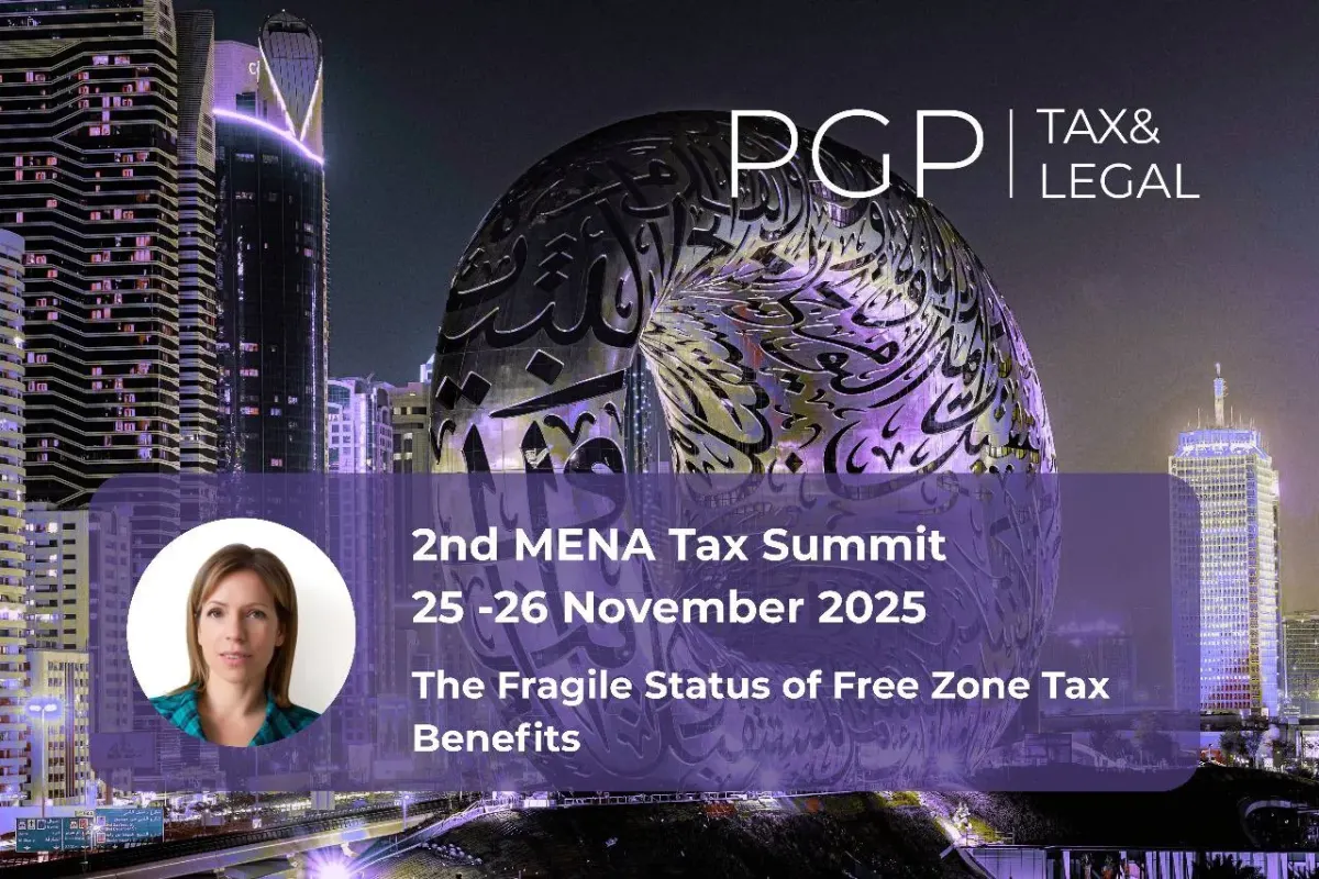 Promotional photo featuring text about a 2nd MENA tax summit and free zone tax benefits Promotional photo featuring text about a 2nd MENA tax summit and free zone tax benefits