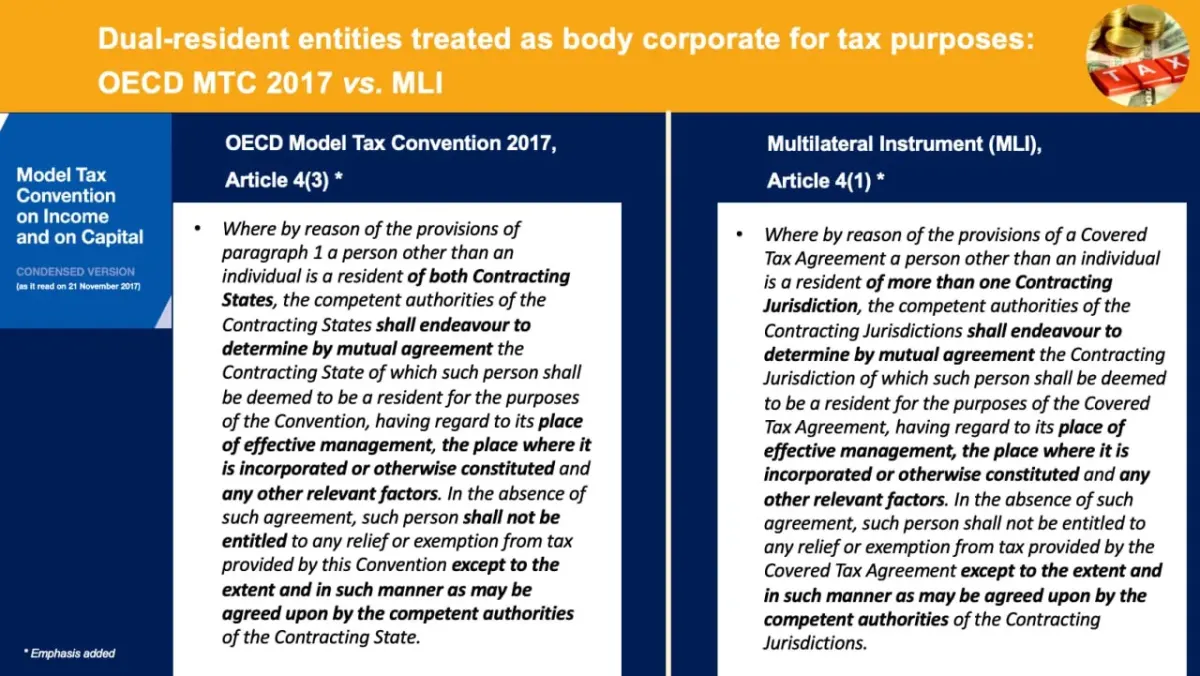 Excerpt from the OECD Model Tax Convention and MLI on tie-breaker rules for dual tax residence Excerpt from the OECD Model Tax Convention and MLI on tie-breaker rules for dual tax residence